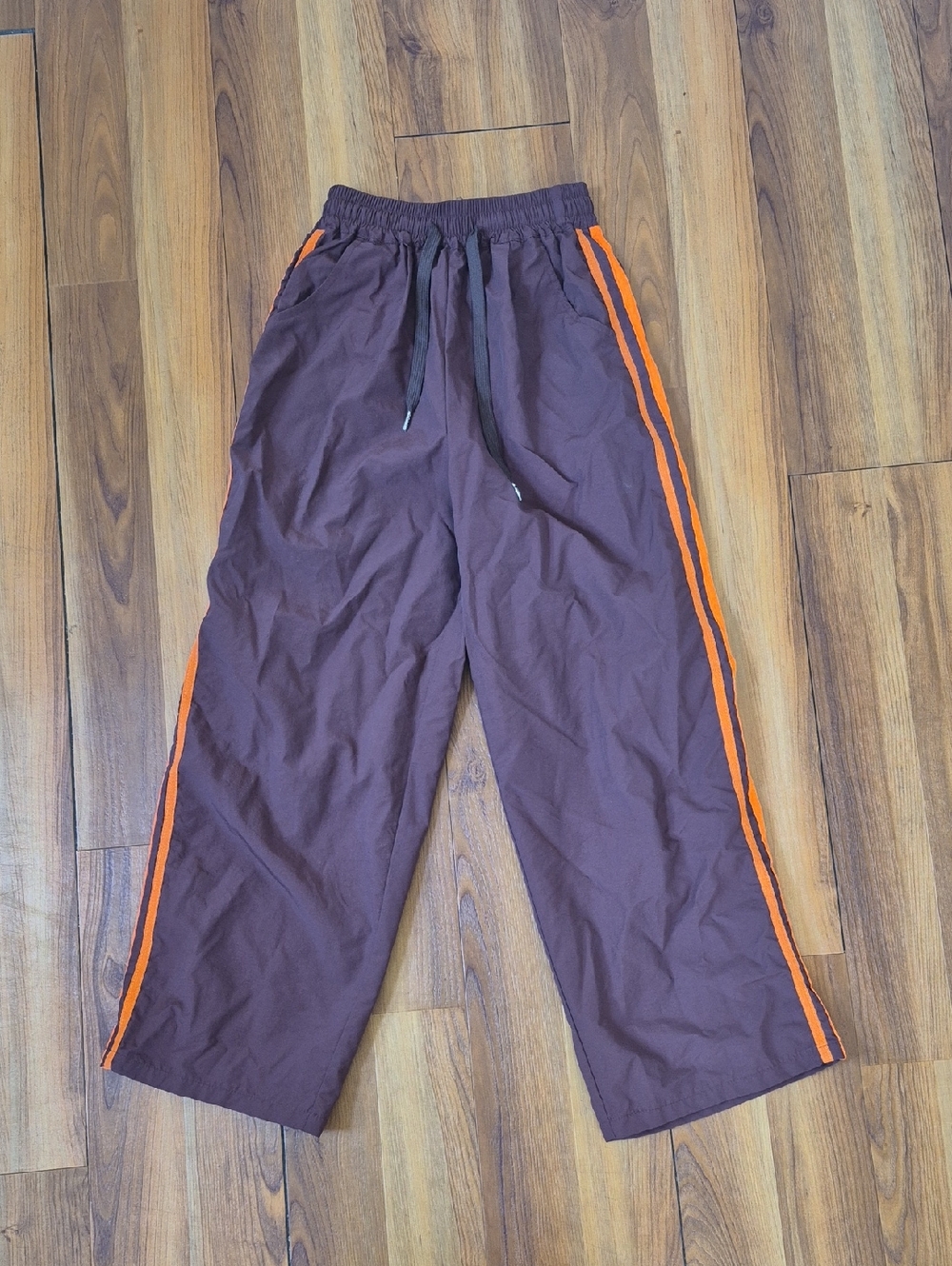 Men's Brown Track Pants with Orange Side Stripe